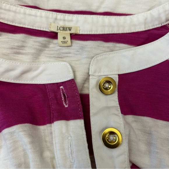 J. CREW Ringspun Wide Rugby Stripe Pink and White 3/4 Sleeve Henley Tee - Picture 7 of 11